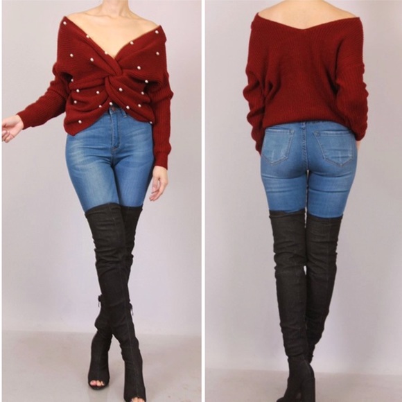 Burgundy Pearl Infinity Sweater - Picture 6 of 7